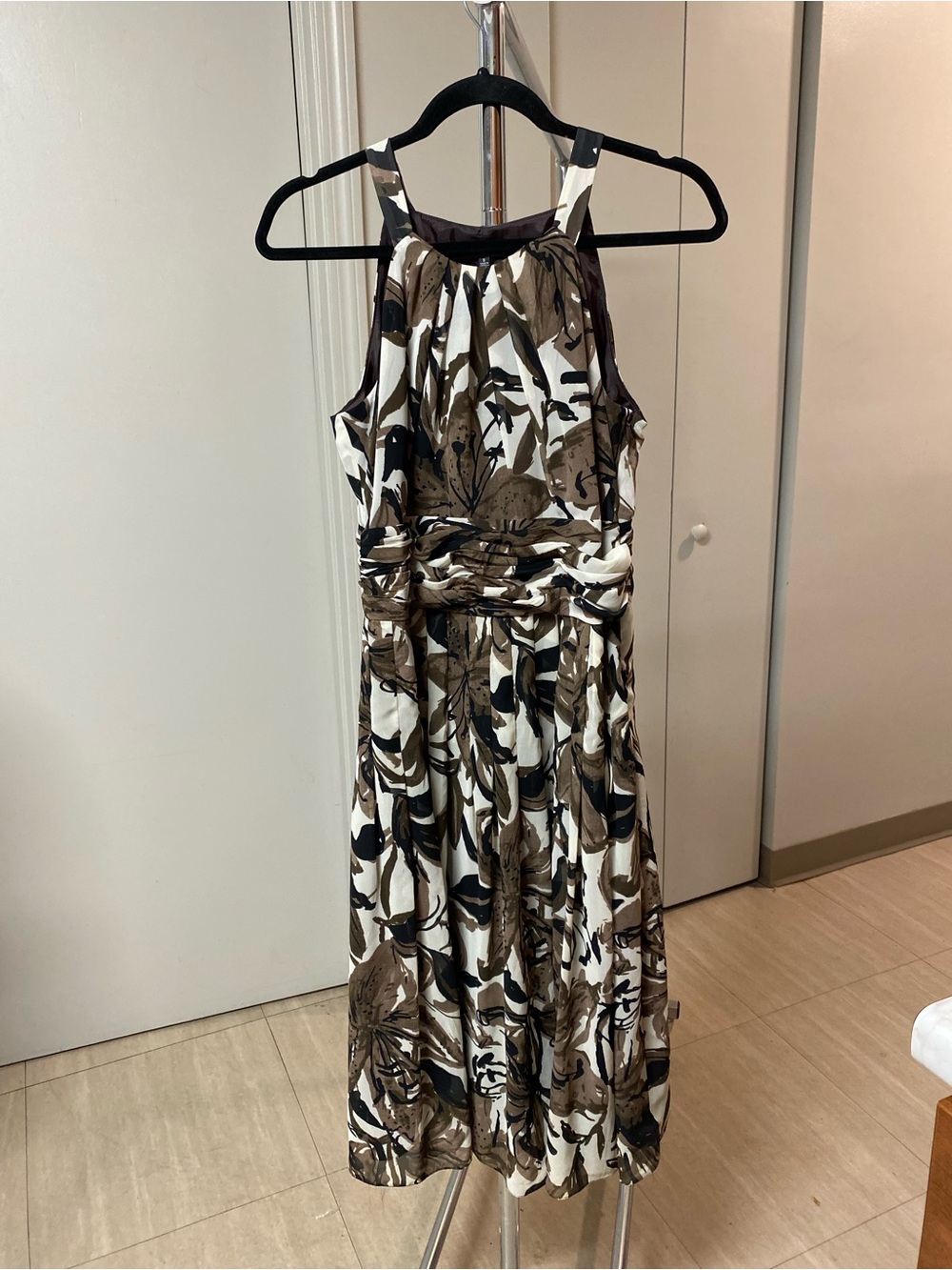 Jones Wear Floral Halter Midi Dress in Cream, Brown and Black